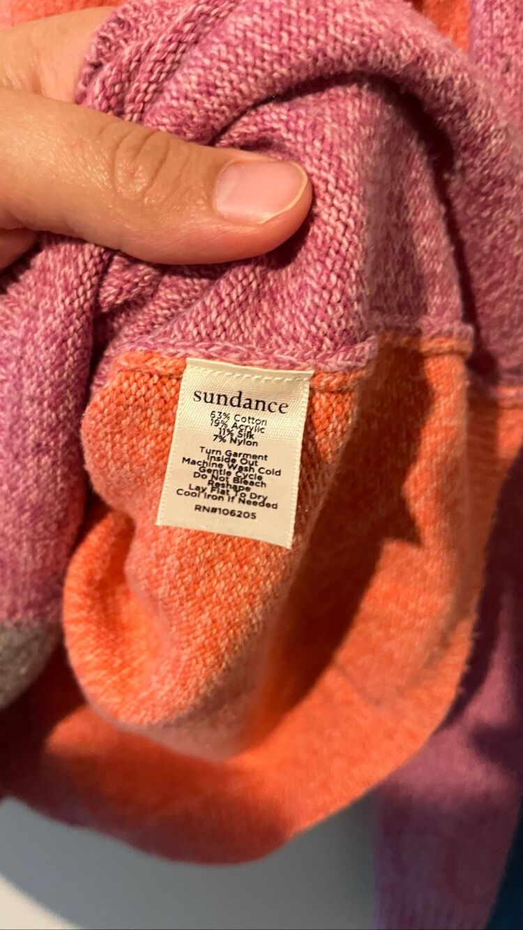 Sundance Colorblock Turtleneck Sweater Women's Medium Cotton Silk Blend Multicol - Picture 7 of 7